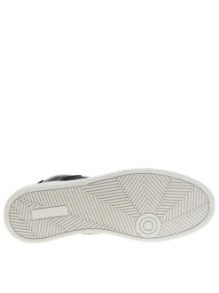 Baskets montantes divers cuir bleu marine et taupe à semelle sneakers plate et à lacets ronds tressés