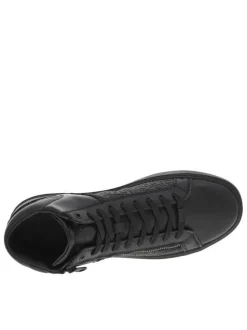 Baskets montantes en cuir noires avec semelle plateforme lacets et zip latéral