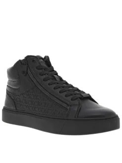 Baskets montantes en cuir noires avec semelle plateforme lacets et zip latéral