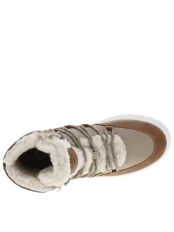 Baskets montantes taupe à plateforme avec languette et doublure intérieure en fausse peau de mouton