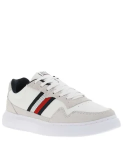 Baskets multisport en cuir blanc et beige à semelle plateforme arrondie blanche