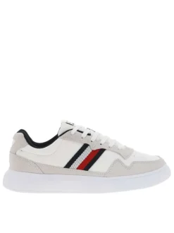 Baskets multisport en cuir blanc et beige à semelle plateforme arrondie blanche