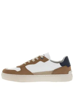 Baskets multisport en cuir blanches et beiges à senelle plate et à lacets plats