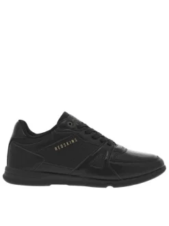 Baskets noires à talon plat avec des lacets noirs et un logo beige