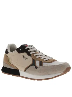 Baskets running beiges à semelle plate avec un patch sur la languette