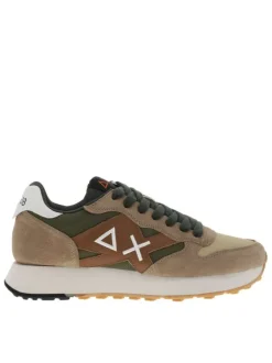 Baskets running beiges à talon plat avec le nom de la marque au talon