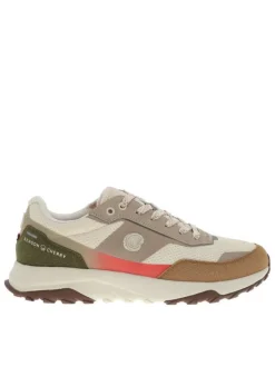 Baskets running beige à talon plat avec un patch de la marque sur la languette