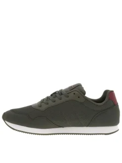 Baskets running bi-matière kaki avec des lacets plats tressés