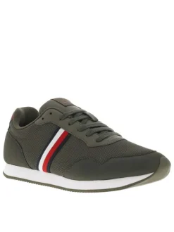 Baskets running bi-matière kaki avec des lacets plats tressés