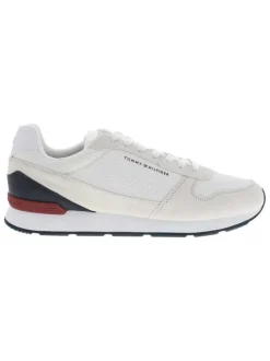 Baskets running blanches en cuir avec un talon plat et des lacets