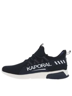 Baskets running bleues marine type chaussettes à semelle plate et à lacets ronds