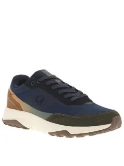 Baskets running bleu marine à talon plat avec des lacets et logo