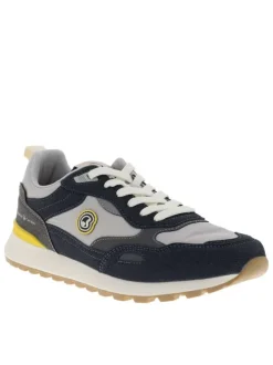 Baskets running bleu marine à talon plat avec un patch sur la languette