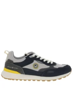 Baskets running bleu marine à talon plat avec un patch sur la languette