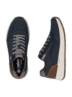 Baskets running bleu marine à talon plat et à lacets plats avec un zip