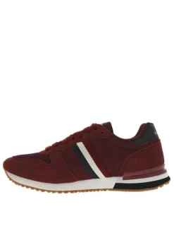 Baskets running bordeaux avec bandes tricolores cousues sur la tige