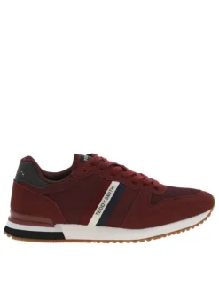 Baskets running bordeaux avec bandes tricolores cousues sur la tige