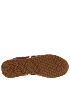 Baskets running bordeaux avec bandes tricolores cousues sur la tige