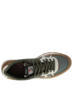 Baskets running Brit Must M en cuir kaki à talon plat avec des lacets