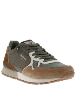 Baskets running Brit Must M en cuir kaki à talon plat avec des lacets