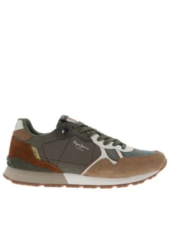 Baskets running Brit Must M en cuir kaki à talon plat avec des lacets