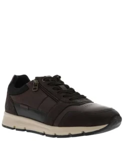 Baskets running chocolat à talon plat avec une fermeture à lacets avec un zip