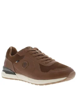 Baskets running cognac à talon plat avec des lacets et logo cousu