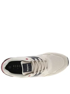 Baskets running écrues à talon plat avec empiècements rouges et marine