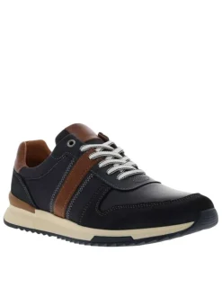 Baskets running en cuir bleu marine à talon plat avec des lacets tressés