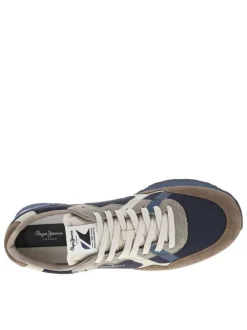 Baskets running en cuir bleu marine à talon plat avec des lacets tressés