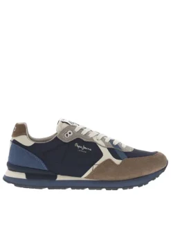 Baskets running en cuir bleu marine à talon plat avec des lacets tressés