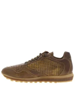 Baskets running en cuir brunes avec semelle à talon plat et lacets élastiqués