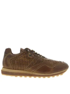 Baskets running en cuir brunes avec semelle à talon plat et lacets élastiqués