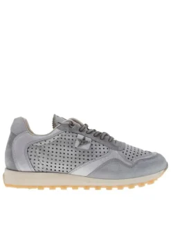 Baskets running en cuir grises à semelle à talon plat avec des lacets ronds