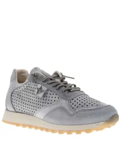 Baskets running en cuir grises à semelle à talon plat avec des lacets ronds