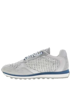 Baskets running en cuir grises à talon plat et à lacets élastiqués avec noeuds
