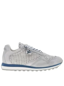 Baskets running en cuir grises à talon plat et à lacets élastiqués avec noeuds