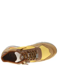 Baskets running en cuir jaune plates et lacets élastiqués ronds avec stoppeur