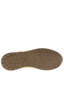 Baskets running en cuir jaune plates et lacets élastiqués ronds avec stoppeur