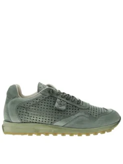 Baskets running en cuir kaki à talon plat avec des aérations sur le pourtour