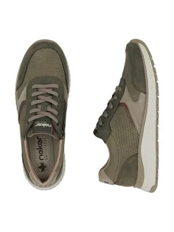 Baskets running en cuir kaki à talon plat avec des lacets et un zip latéral