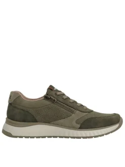 Baskets running en cuir kaki à talon plat avec des lacets et un zip latéral