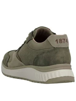 Baskets running en cuir kaki à talon plat avec des lacets et un zip latéral