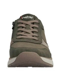 Baskets running en cuir kaki à talon plat avec des lacets et un zip latéral
