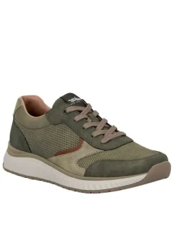 Baskets running en cuir kaki à talon plat avec des lacets et un zip latéral