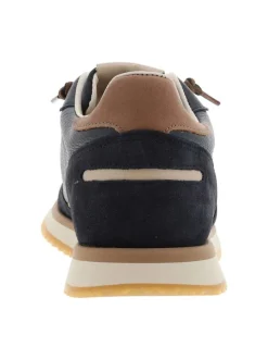 Baskets running en cuir marine avec semelle à talon plat et lacets élastiqués