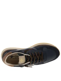 Baskets running en cuir marine avec semelle à talon plat et lacets élastiqués