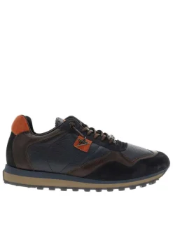 Baskets running en cuir marine avec semelle à talon plat et lacets élastiqués