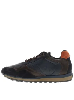 Baskets running en cuir marine avec semelle à talon plat et lacets élastiqués