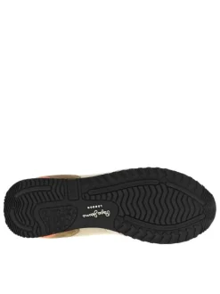 Baskets running en cuir marron et orange à talon plat avec logo blanc